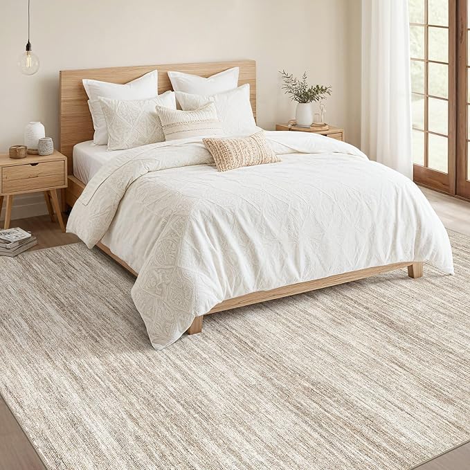 Nakagishi 5X7 Area Rugs Living Room: Washable Large Vintage Rug Neutral Non-Slip Soft Stain Resistant Indoor Carpet for Bedroom Nursery Dining Room Office Playroom - Brown-01