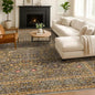 Washable 9x12 Living Room Rug - Gold Brown Floral Area Rug for Dining Room Under Table, Low Pile Non-Slip Floor Carpet for Bedroom Under Bed - Vintage Taupe Design & Stain Resistance