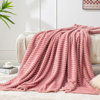 BEDELITE Fleece Blanket Twin Size – 3D Ribbed Jacquard Soft and Warm Decorative Fuzzy Blankets – Cozy, Fluffy, Plush Lightweight Throw Blankets for Couch, Bed, Sofa(Pink, 60x80 inches)