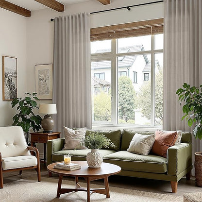 Nanspring Grey Beige Linen Curtains 84 Inches Long for Living Room Light Filtering Semi Sheer Curtain Back Tab Simple Modern Elegant Neutral Luxury Boho Gray Drapes for Bedroom 52x84, 2 Panels