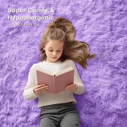 OLANLY 2x5 Machine Washable Runner Rugs for Hallway, Soft Fluffy Shaggy Bedside Rugs for Bedroom, Living Room, Indoor Floor Carpet for Kids Girls and Boys, Nursery Rooms, Home Decor Aesthetic, Purple