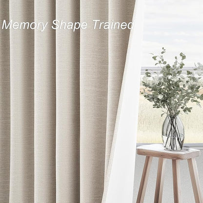 Topfinel Oatmeal Linen Blackout Curtains 96 Inches Long 8 FT Tall 2 Panels, Modern Decorative Sound/Draft/Cold/Warm Blocking Heavy Thermal Rustic Country Curtains for Living Room 52x96 2 pcs