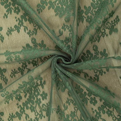 YJ YANJUN Vintage Lace Curtains 63 Inch Length-Victorian Floral Dark Olive Green Sheer Curtains 1 Pair Transparent Voile for Bedroom Kitchen Sunroom Bohemian Christmas Decor Rod Pocket W52 x L63
