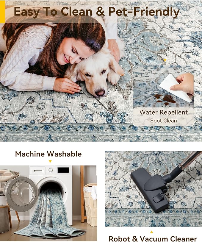 Area Rugs 3'x8' Runner Rug Non Slip Washable for Kitchen Hallway Bedroom Beside Laundry Room Bathroom Rug, Floor Carpet, Light Blue Navy Beige Gray White