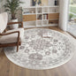 zesthome Washable Round Area Rugs - Non-Slip 6ft Round Rugs, Ultra-Thin Large Circle Rugs for Living Room, Soft Low Pile Rug for Bedroom, Kitchen, Nursery - Vintage Round Rug(Brown/Beige,6'x6')