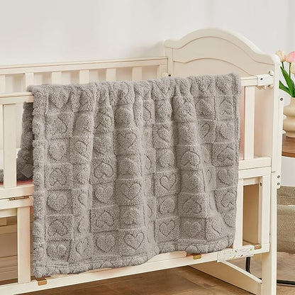 Yurhap Fleece Baby Blanket Heart Checkered, Ultra Soft Cozy Baby Blankets for Boys Girls, Fluffy Infant Toddler Newborn Receiving Gifts for Crib Stroller 30"x40" (Oxford Tan)