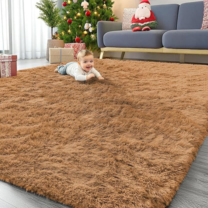 OLANLY 9x12 Machine Washable Large Area Rugs for Living Room, Bedroom, Soft Fluffy Shaggy Bedside Rug, Indoor Floor Carpet for Kids Girls and Boys, Dorms, Home Decor Aesthetic, Khaki