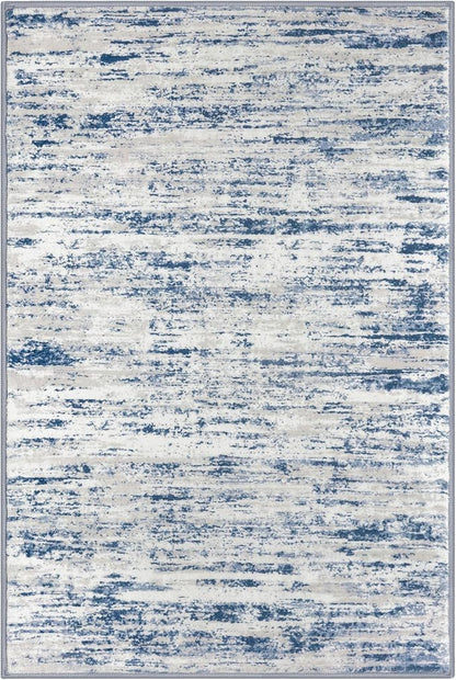 Lansny Modern Abstract Entryway Rug Indoor 2x3 Washable Rug Non-Slip Soft Small Area Rug Blue White Kitchen Mats Thin Print Faux Wool Floor Carpet Throw Rugs for Entrance Bedroom Office Home Decor