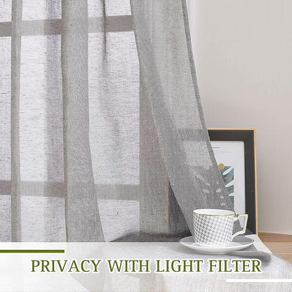 NICETOWN Charcoal Grey Linen Curtains for Bedroom 48 inch Long, Grommet Flax Semi Sheer Short Window Treatments Privacy with Light Filtering Drapes for Kids Room, 2 Panels, W36 x L48