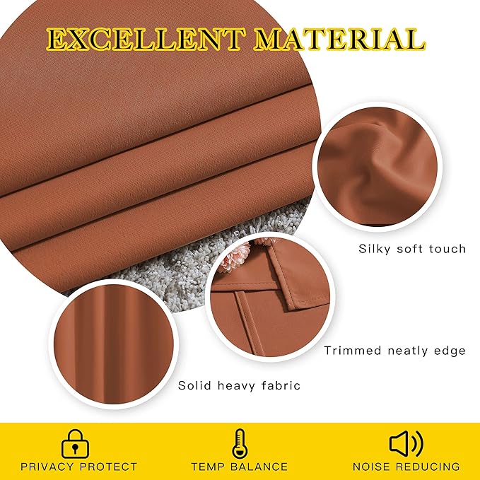 NICETOWN Light Blocking Curtains Extra Long 120" - Grommet Room Darkening Thermal Insulated Solid Window Drapes for Bedroom/Living Room, Burnt Orange, 2 Panels, W52 x L120
