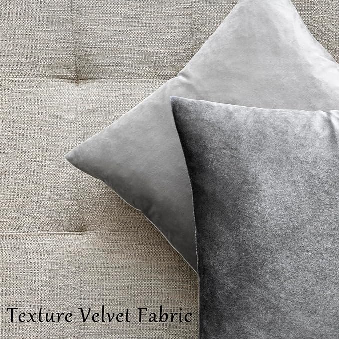 GIGIZAZA 24x24 Velvet Pillow Covers Set of 2,Dark Grey Big Square Throw Pillows Modern Covers for Living Room Decorative Luxury Solid Couch Sofa Pillow Cases