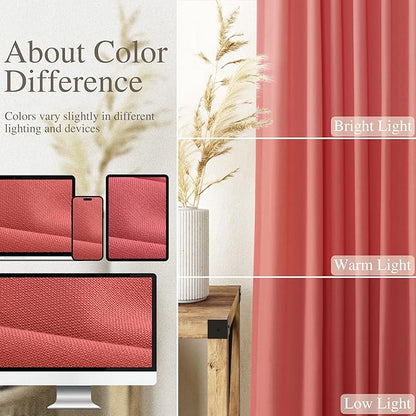 Nanspring Watermelon Red Curtains 108 Inches Long 2 Panels, Semi Sheer Back Tab Loop Pocket Large Window Curtain Extra Long Light Filtering Drapes High Ceiling Drape for Living Room 52x108