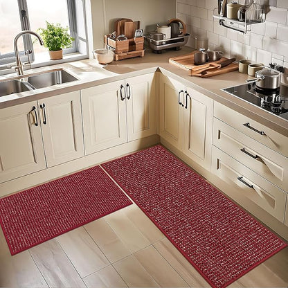 BEQHAUSE Kitchen Runner Rugs 20"x48", Non-Slip Kitchen Mats for Floor, Super Absorbent and Stain Resistant Kitchen Rug, Machine Washable Rugs for Kitchen, Hallway, Laundry & Sink, Red
