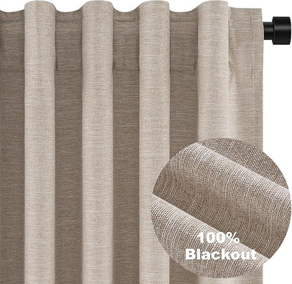 Topfinel Linen Blackout Curtains 63 Inch Long for Livingroom Bedroom 2 Panels Set Room Darkening Curtains 63 Inches Length Drapes for 64" Window Energy Saving Noise Reducing Nursery (52" W x 63" L)