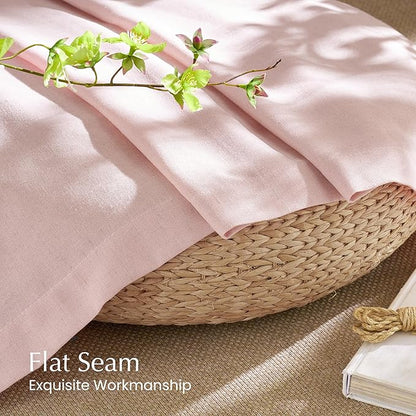 NICETOWN Thick Linen Light Pink Curtains for Kids Room, Grommet Flax Linen Privacy Added with Light Filtering Window Treatments for Girls Room, W55 x L96, 2 Panels