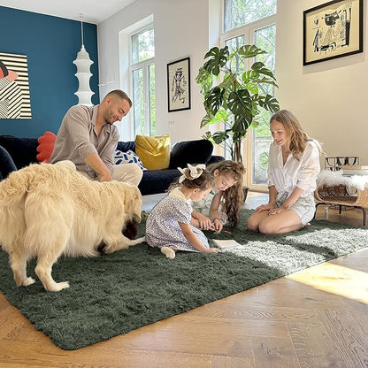 OLANLY 2x6 Machine Washable Runner Rugs for Hallway, Soft Fluffy Shaggy Bedside Rugs for Bedroom, Living Room, Indoor Floor Carpet for Kids Girls and Boys, Home Decor Aesthetic, Olive Green
