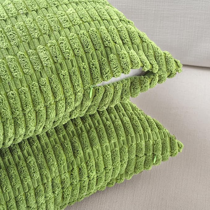 Fancy Homi 4 Packs Boho Lime Green Decorative Throw Pillow Covers 16x16 Inch for Couch Bed Sofa, Rustic Modern Farmhouse Home Decor, Soft Plush Corduroy Cute Square Cushion Case 40x40 cm