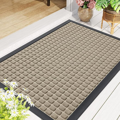Smiry Front Door Mat Outside Entrance, Heavy Duty Natural Rubber Doormat, Non Slip, Trap Dirt and Moisture, Easy Clean, Low Profile Welcome Floor Mats for Indoor Outdoor Entry, 59x23 Inch, Beige