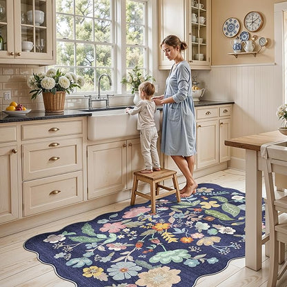 4x6 Living Room Area Rugs: Washable Boho Bedside Rug Non-Slip Floral Small Low Pile Carpet for Kitchen Bedroom Non-Shedding Floor Mat for Kids Room Office Durable Mat for High traffic Area(4x6，Purple)