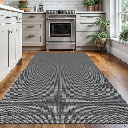KOZYFLY Boho Rugs for Entryway Rugs 4x6 ft Washable Area Rugs Rubber Backed Living Room Rugs Braided Woven Cotton blend Indoor Outdoor Floor Carpet for Dining Room Living Room Bedroom, Dark Grey