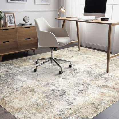 UERMEI 7x9 Area Rug Living Room Rugs - Washable Neutral Modern Abstract Soft Thin Large Rug Indoor Floor No Slip Rug Carpet for Bedroom Under Dining Table Home Office Decor - Golden Grey