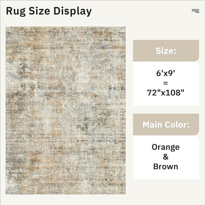 Soalmost 6x9 Abstract Area Rugs for Living Room 6 x 9 Washable Non Slip Low Pile Rugs for Bedroom Dining Room Foldable Thin Brown Grey