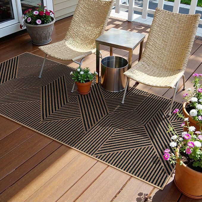 Lahome Enfys Modern Geometric Runner Rug, 2x6 Washable Rug Runners for Hallways Non Slip, Black Outdoor Carpet with Rubber Backing, Farmhouse Non Shedding Kitchen Mats for Floor Entryway