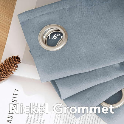 H.VERSAILTEX Living Room Linen Curtains Home Decorative Nickel Grommet Curtains Privacy Added Energy Saving Light Filtering Window Treatments Draperies for Bedroom, Stone Blue, 2 Panels, 52 x 63 Inch