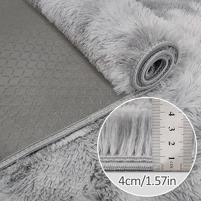 Tie Dye Grey Soft Shaggy Fluffy Rug for Living Room 6x9ft Anti-Skid Durable Area Rug Mat Bedside Throw Rug for Bedroom Kids Room Boys Teens Nursery Dorm Office Home Decor Carpets