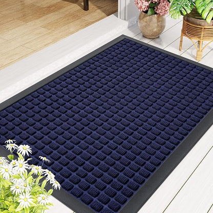 Smiry Front Door Mat Outside Entrance, Heavy Duty Natural Rubber Doormat, Non Slip, Trap Dirt and Moisture, Easy Clean, Low Profile Welcome Floor Mats for Indoor Outdoor Entry, 59x23 Inch, Navy Blue