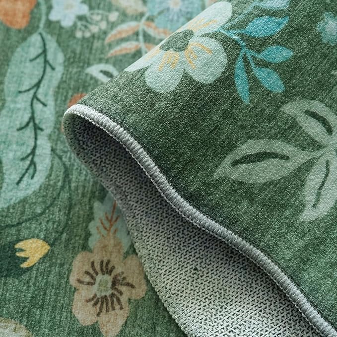 4x6 Living Room Area Rugs: Washable Farmhouse Nursery Kitchen Floral Rugs Non-Slip Small Cute Bedroom Carpet Non-Shedding Floor Mat for Kids Room University dormitory Decorative Rugs(4x6,Floral/Green)
