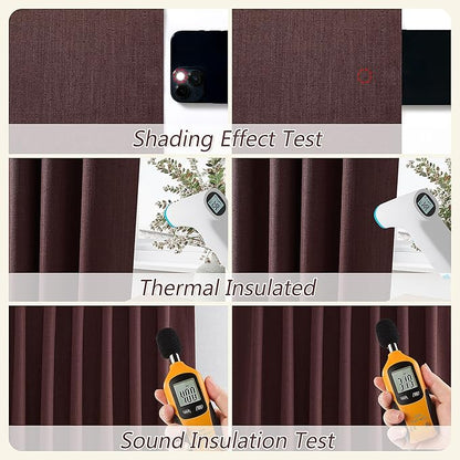 Guken 100% Blackout Curtains 108 Inch Length 2 Panels Set for Living Room Bedroom Back Tab Thermal Insulated Black Out Linen Drapes Room Darkening Reddish Brown,52x108