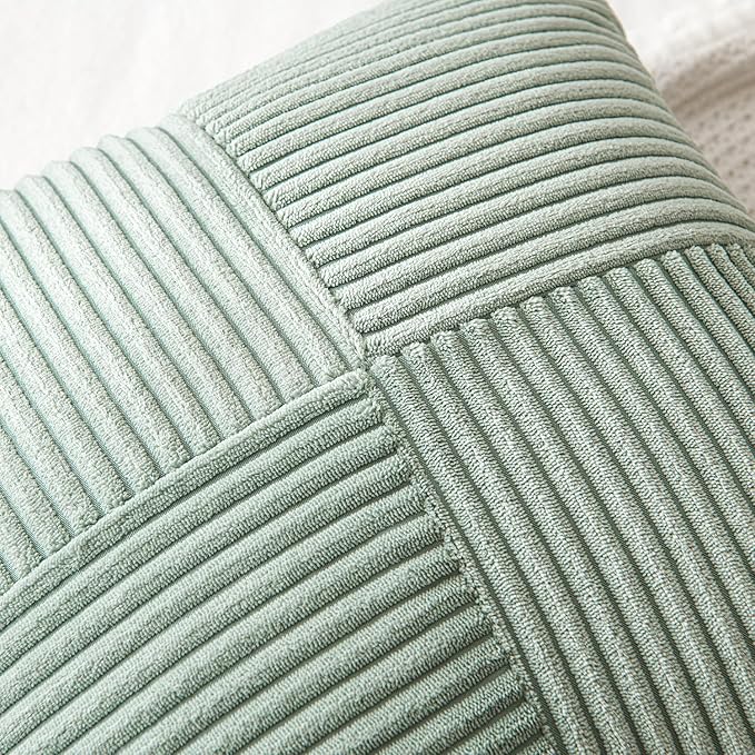 MIULEE Greyish Green Decorative Throw Pillow Covers 20x20 Inch for Couch Bed Sofa Spring Decor Pack of 2 Boho Farmhouse Throw Pillows Soft Cross Corduroy Patchwork Textured Cushion Cases
