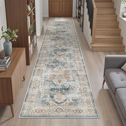 Madane Runner Rug 2x8, Washable Hallway Runner Rugs, Non-Slip Low-Pile Soft Kitchen Rug Runner Laundry Room Rug, Vintage Throw Entry Foyer Mat for Entrance Living Room (Navy, 2 x 8)