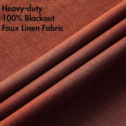 MIULEE Linen Curtains for Bedroom 100% Blackout Thermal Insulated Burnt Orange Grommet Room Darkening Curtains & Drapes Rust Terracotta Fall Decor for Living Room Nursery 52 x 54 Inch (2 Panels)