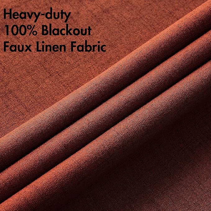 MIULEE Linen Curtains for Bedroom 100% Blackout Thermal Insulated Burnt Orange Grommet Room Darkening Curtains & Drapes Rust Terracotta Fall Decor for Living Room Nursery 52 x 45 Inch (2 Panels)