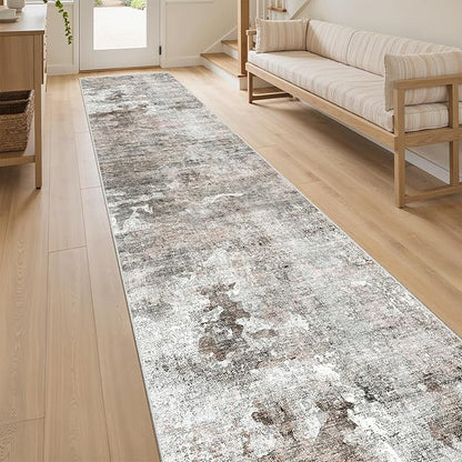 Runner Rug 2x10 Washable Non-Slip Hallway Runner Rugs for Kitchen Bathroom Laundry Room Pink/Grey Vintage Floor Carpet Runners for Hallways Entryway