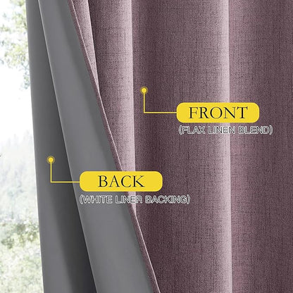 NICETOWN Chaise Mauve Vintage Linen 100% Blackout Curtains for Living Room, Thermal Insulated Curtains 95“ Long, Noise Reducing Window Treatment Drapes for Home Office, 62" Wide Per Panel, Set of 2