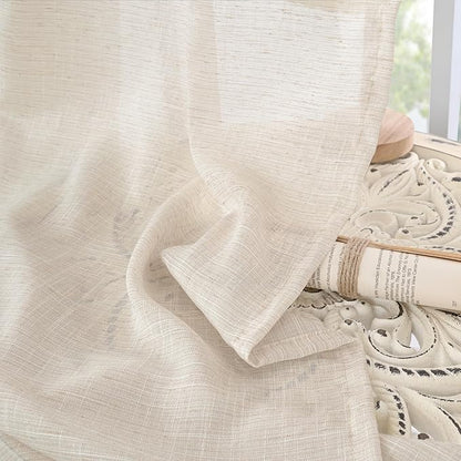 BGment Linen Curtains 90 Inch Lenth for Living Room, Oatmeal Long Window Drapes Rustic Country Textured for Farmhouse Beroom Dining Room Decor Rod Pocket Lightweight, 2 Panels Set, Each 52 Inch Wide