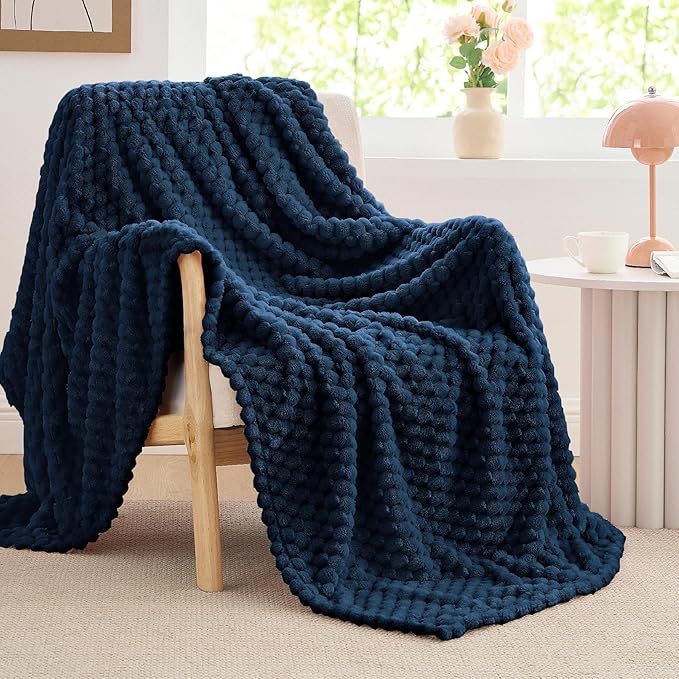BEDELITE Fleece Blanket - 3D Jacquard Decorative Navy Throw Blankets for Couch & Bed, Soft and Cozy Warm Plush Fluffy Blanket All Seasons Suitable, 50x70Inches