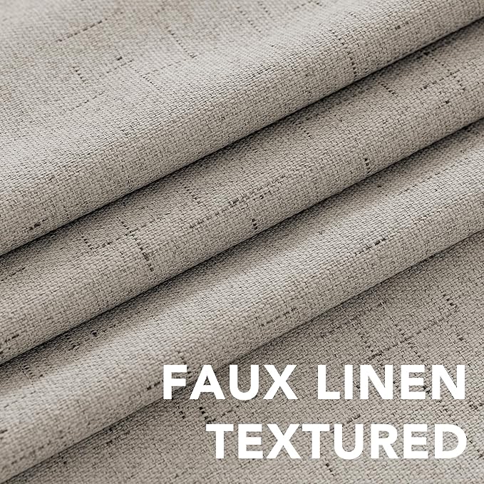 H.VERSAILTEX Linen Blackout Curtains 96 Inches, 100% Absolutely Blackout Thermal Insulated Textured Linen Look Curtain Draperies Anti-Rust Grommet with White Liner, 2 Panels, Stone