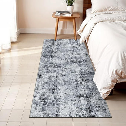 2x5 Washable Runner Rug for Hallway: Non Slip Entryway Runners Rugs Easy-to-Clean - Soft Living Room Bedroom Carpet - Thin Low Pile Floor Mat for Dining Room Black Grey