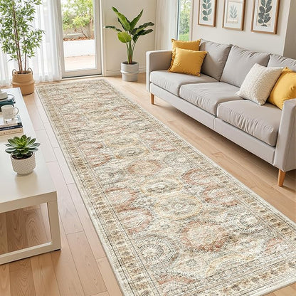 Long Bathroom Rugs Runner - Washable Runner Rugs for Hallway 2x10, Ultra-Thin Soft Kitchen Carpet Runner, Anti Slip Backing Runner Rugs for Entrance, Bedroom, Living Room(2'x10', Brown/Pink)