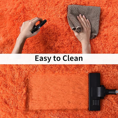 Soft Runner Rugs for Bedroom Hallways, 2x3 Orange Fluffy Shag Throw Area Rug Non Slip for Bedside Dorm, Long Shaggy Furry Carpet for Nursery Living Room