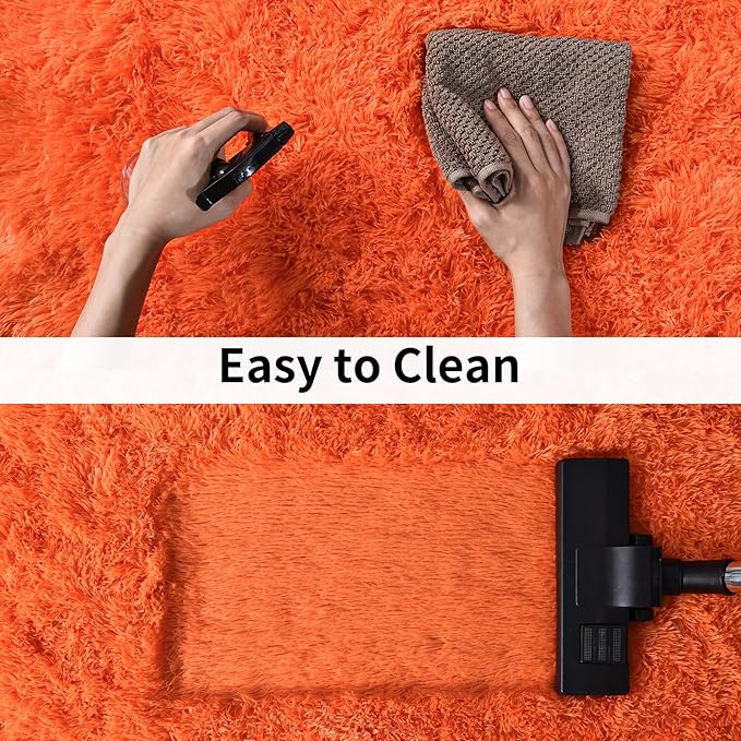 Soft Runner Rugs for Bedroom Hallways, 2x4 Orange Fluffy Shag Throw Area Rug Non Slip for Bedside Dorm, Long Shaggy Furry Carpet for Nursery Living Room