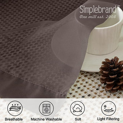 Simplebrand Chocolate Short Sheer Curtains 45 Inch Length for Small Windows, Rod Pocket 2 Panels Set Solid Voile Drapes Window Sheer Curtains for Bedroom Bathroom Kids Room Kitchen, 42x45 Inch, 2pcs