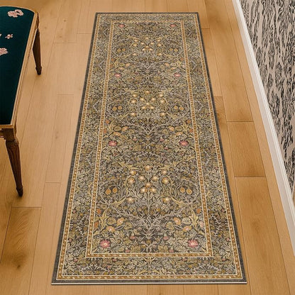 Hazo Haus Non Slip 2x5 Gold Brown Bathroom Runner Rug - Small Runner Rugs, Washable Kitchen Floor Mat, Bedroom, Laundry Room, Hallway Runner - Vintage Oriental Décor