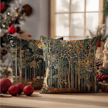 Rustic William Morris Inspired Autumn Forest Decor Throw Pillow Covers 18x18 Set of 4,Vintage Botanical Nature Decorative Throw Pillow Covers for Home Bedroom Living Room,Fall Home Room Decor