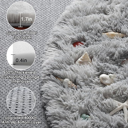 ONASAR Tie-Dyed Light Grey Round Area Rugs 6ft, Ultra Soft Bedroom Circle Rug for Kids Girls Boys Teen Room, Fluffy Plush Shaggy Carpet Floor Mats for Dorm Nursery Living Room Playroom Home Decor