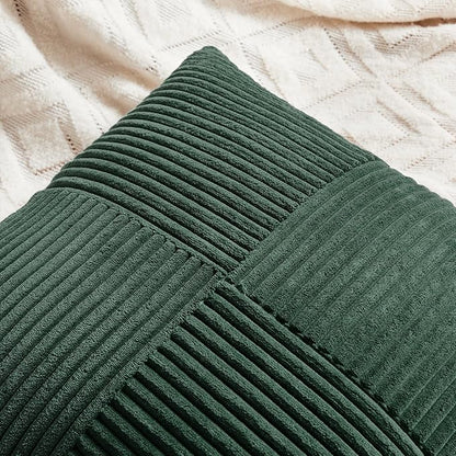 Fancy Homi Set of 2 Dark Green Lumbar Decorative Throw Pillow Covers 16x32 Inch for Living Room Couch Bed, Boho Farmhouse Forest Green Home Decor, Soft Corduroy Corss Patchwork Cushion Case